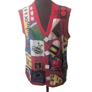 Vintage Eagle's Eye Hand Knit School Teacher Sweater Vest Granny Core Navy M